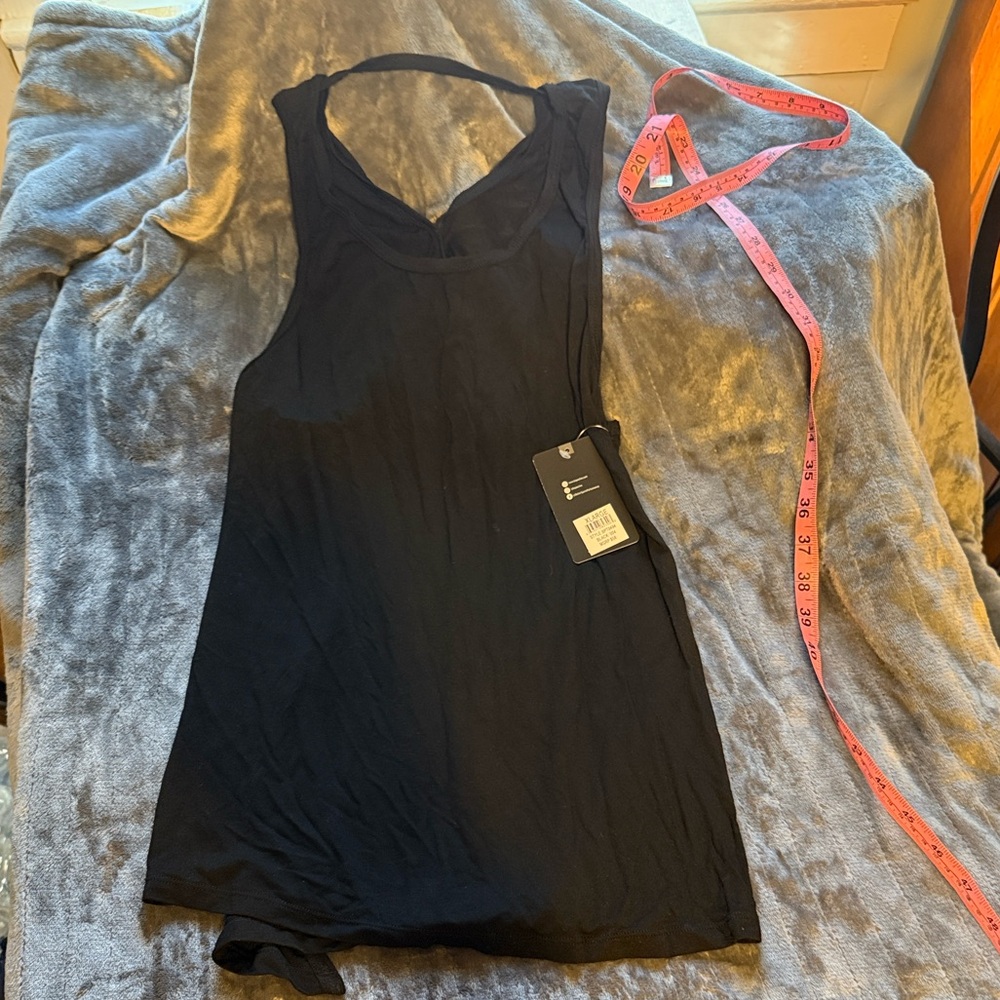 Women’s Black Tank Top - Classic Everyday Layering Workout Tank. Open Swing Back